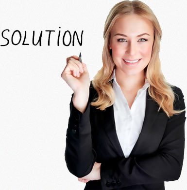 Smiling Lady writing Web Design Solutions